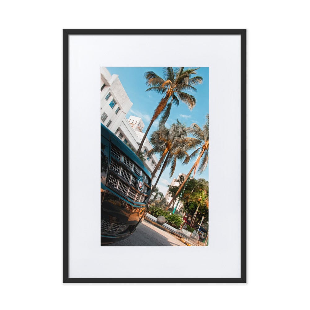 Miami Vibes matte paper framed poster with mat black 50x70 cm transparent