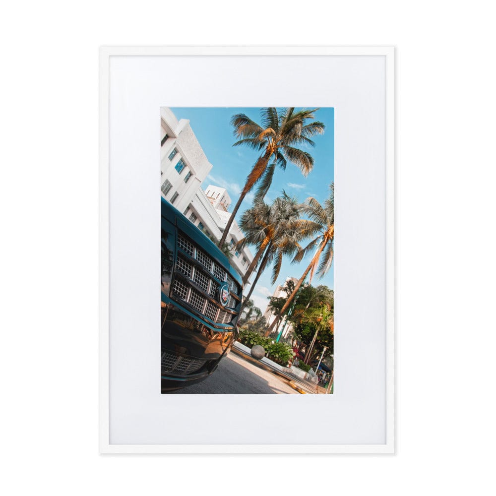 Miami Vibes matte paper framed poster with mat white 50x70 transparent