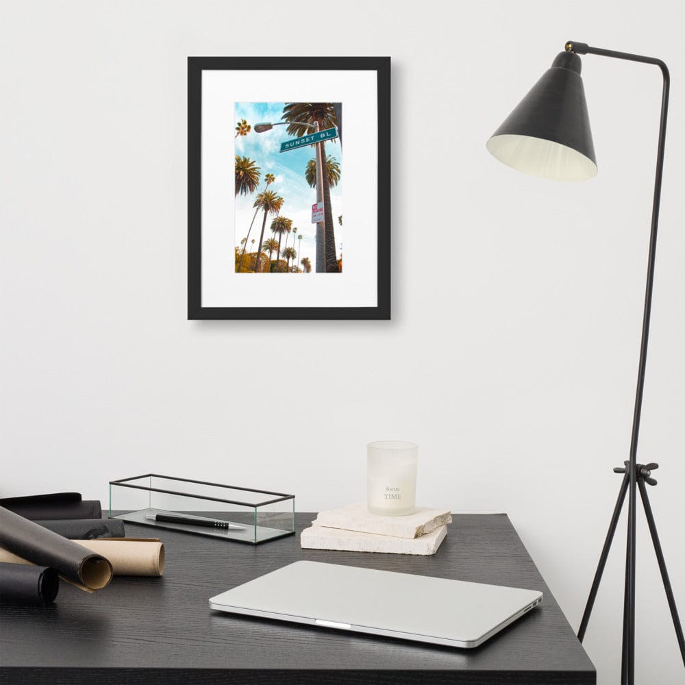 Sunset-BLVD-LA-Streets-Photography-matte-paper-framed-poster-with-mat-black-30x40-cm-NK-Iconic